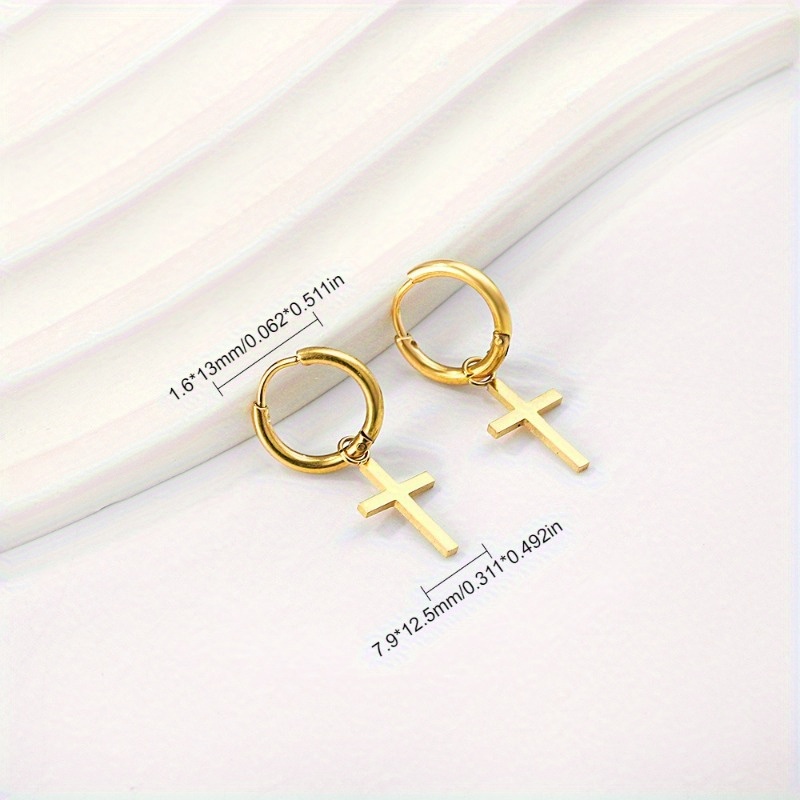 Women's Stainless Steel Cross Drop Earrings Hypoallergenic Fade Resistant